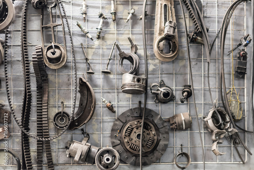 Fotografía Closeup of different auto spare parts of different cars.