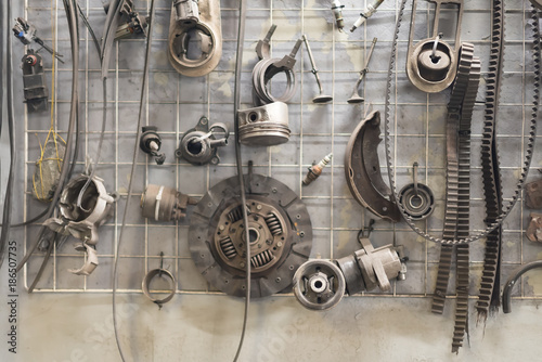 Fotografía Closeup of different auto spare parts of different cars.