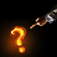 Aufkleber - Concept of help or support with fire burning question mark