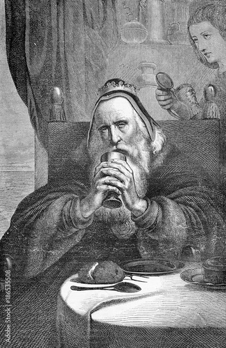Fotografie, Obraz Vintage engraving of king in Thule, from a poem of Johann Wolfgang von Goethe, written 1774 and reprised in Faust introduction