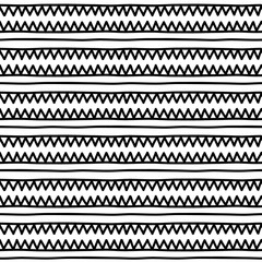 Wall Mural - Simple black and white doodle triangles geometric striped seamless pattern, vector