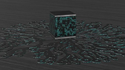 Poster - Beautiful 3d animation of the CPU.the work of the processor standing on the tree from the computer boards. seamless loop.