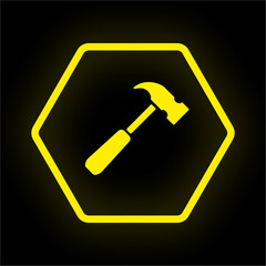 Poster - Neon Button Polygon - Hammer - Reparatur