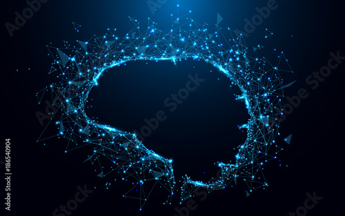 Fotografía Abstract brain form lines and triangles, point connecting network on blue background