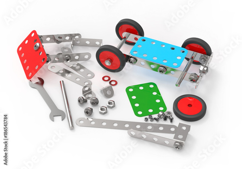 Fotografía Car toy mechanical construction, isolated on white background, 3d rendering