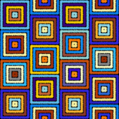 Poster - Imitation of geometric embroidery pattern. Colored lines on a black background. Ethnic and tribal motifs. Seamless vector background in the bohemian style.
