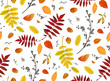 Vector Seamless patten background floral watercolor style Autumn fall season colorful falling orange yellow brown red fall leaves berries forest maple oak tree. Decorative Fabric textile paper texture
