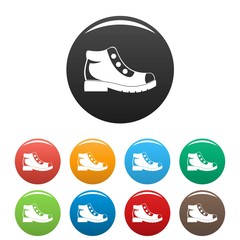 Poster - hiking boots icons set in simple style many color circle isolated on white background