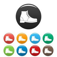 Poster - hiking boots icons set in simple style many color circle isolated on white background