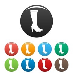 Poster - woman boots icons set in simple style many color circle isolated on white background