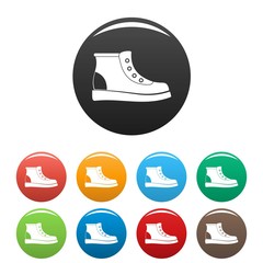 Poster - hiking boots icons set in simple style many color circle isolated on white background