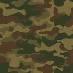 Wall Mural - Seamless camouflage pattern. Khaki texture, vector illustration. Camo print background. Abstract military style backdrop