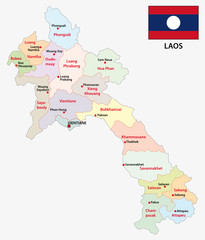 Wall Mural - laos administrative and political vector map with flag