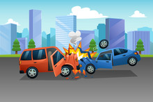 Two Cars In An Accident Illustration