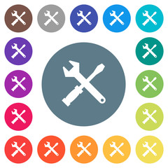 Sticker - Tool kit flat white icons on round color backgrounds