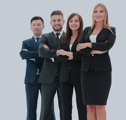 Team of successful and confident people posing on a white backgr