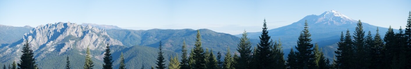castle crags in the morning and mt shasta