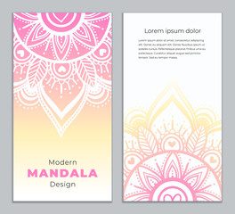 Wall Mural - Abstract mandala banner design. Vector creative illustration with oriental boho elements. Pastel color theme flyers template.