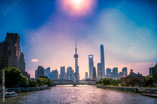 Zdjęcie XXL widok miejski miasta Szanghaj, filtr stosuje się