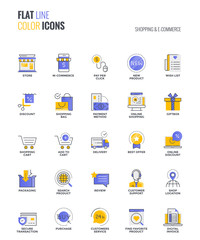 Poster - flat line multicolor icons design-shopping and e commerce