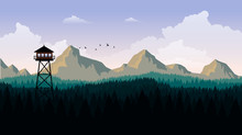 Vector Art Landscape With Fire Lookout Tower
