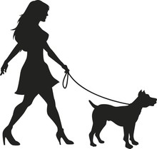 Vector Silhouette Of An Woman Walking With A Dog