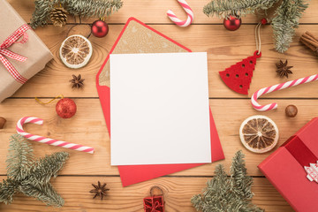 Wall Mural -  Red envelope on christmas holiday background 