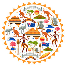 Australia Background Design. Australian Traditional Symbols And Objects