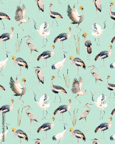 Cotton fabric Watercolor african crane pattern