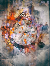 Time, Art Acrylic Painting On Paper And Mixed Media, Abstract Background