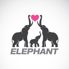 Wall Mural - Vector of family elephants and pink heart on white background, Wild Animals, Easy editable layered vector illustration.