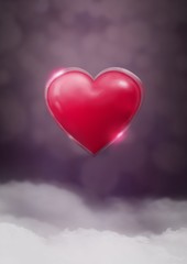 Poster - Shiny heart glowing with purple misty background