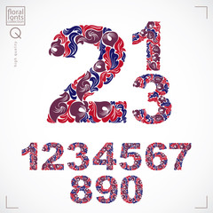 Poster - Ecology style flowery numbers, vector numeration made using natural ornament. Digits created with red autumn leaves and floral design.