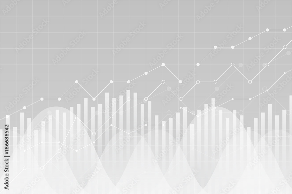 Financial data graph chart, vector illustration. Trend lines, columns, market economy information background. Chart analytics economic concept. - obrazy, fototapety, plakaty 