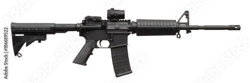 Fotomural Modern black carbine with a collimator sight isolated on white