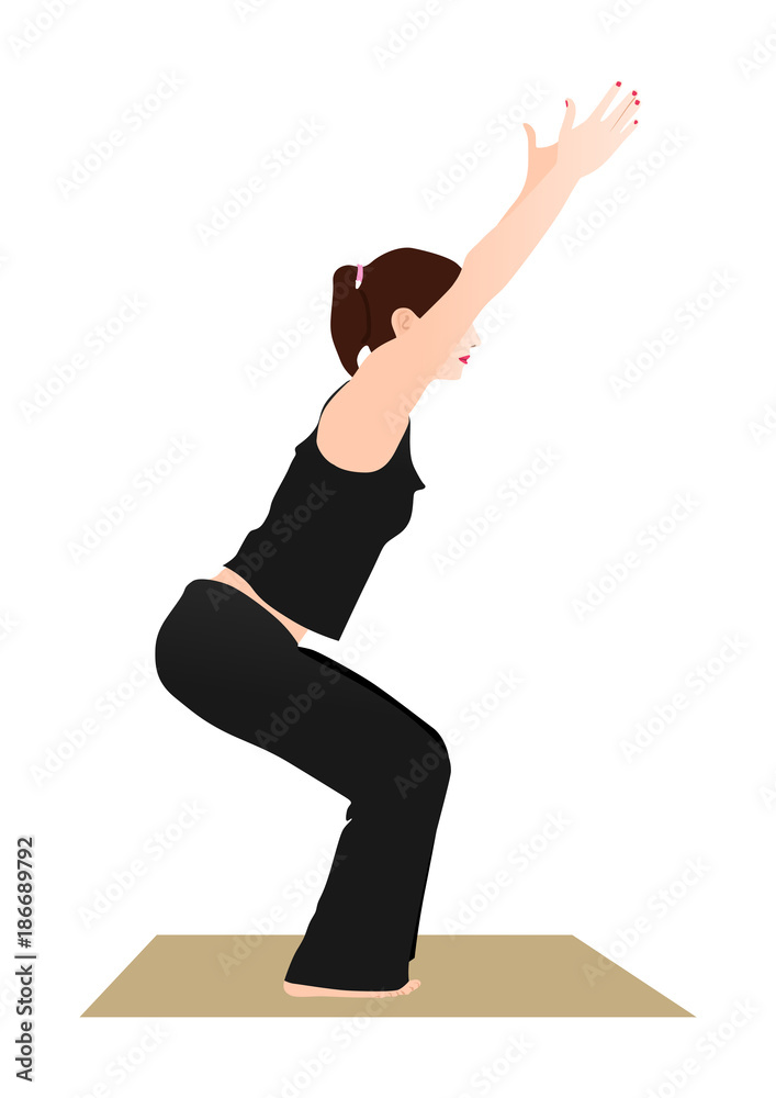 Chair Pose Yoga (utkatasana) Stock Vector 