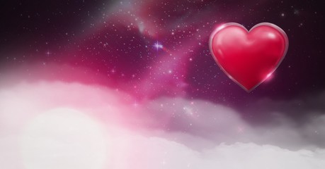 Wall Mural - Shiny heart glowing with purple space universe misty background