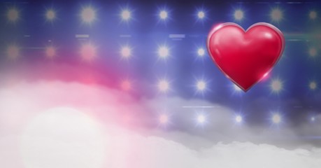 Poster - Shiny heart glowing with purple misty background and lights