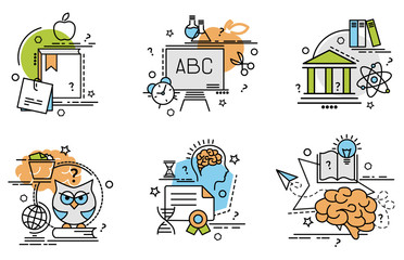 Wall Mural - Set of outline icons of Knowledge..Colorful icons for website, mobile, app design and print.