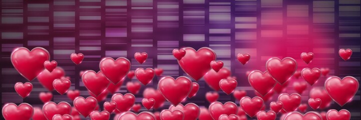 Poster - Shiny bubbly Valentines hearts with rectangles purple background