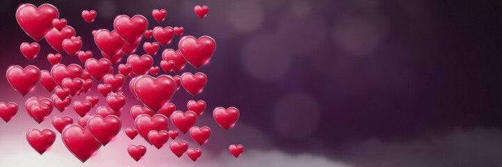 Poster - Shiny bubbly Valentines hearts with purple misty background