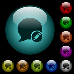 Wall Mural - Moderate blog comment icons in color illuminated glass buttons