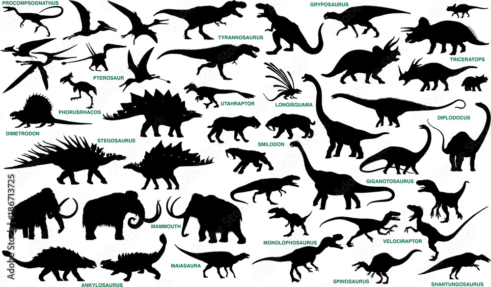prehistoric animals vector silhouettes collection
 - obrazy, fototapety, plakaty 