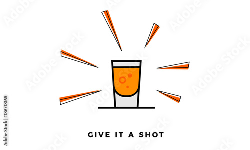 Fotomural Vector illustration of Shot Glass Icon isolated on Sunburst background