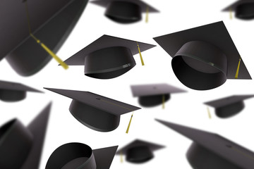 Collection of graduation caps. 3D Rendering