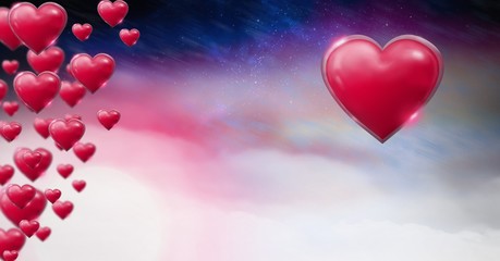 Poster - Shiny bubbly Valentines hearts with purple space universe misty