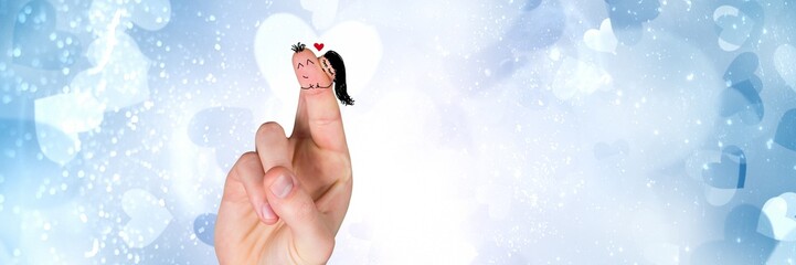 Poster - Valentine's fingers love couple and blue hearts