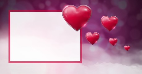 Poster - Shiny bubbly Valentines hearts with purple bokeh misty