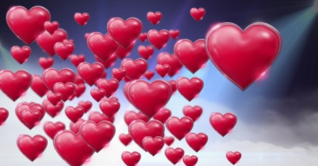 Poster - Shiny bubbly Valentines hearts with purple misty lights flares