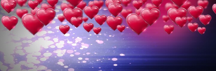 Poster - Shiny bubbly Valentines hearts with purple sparkling background